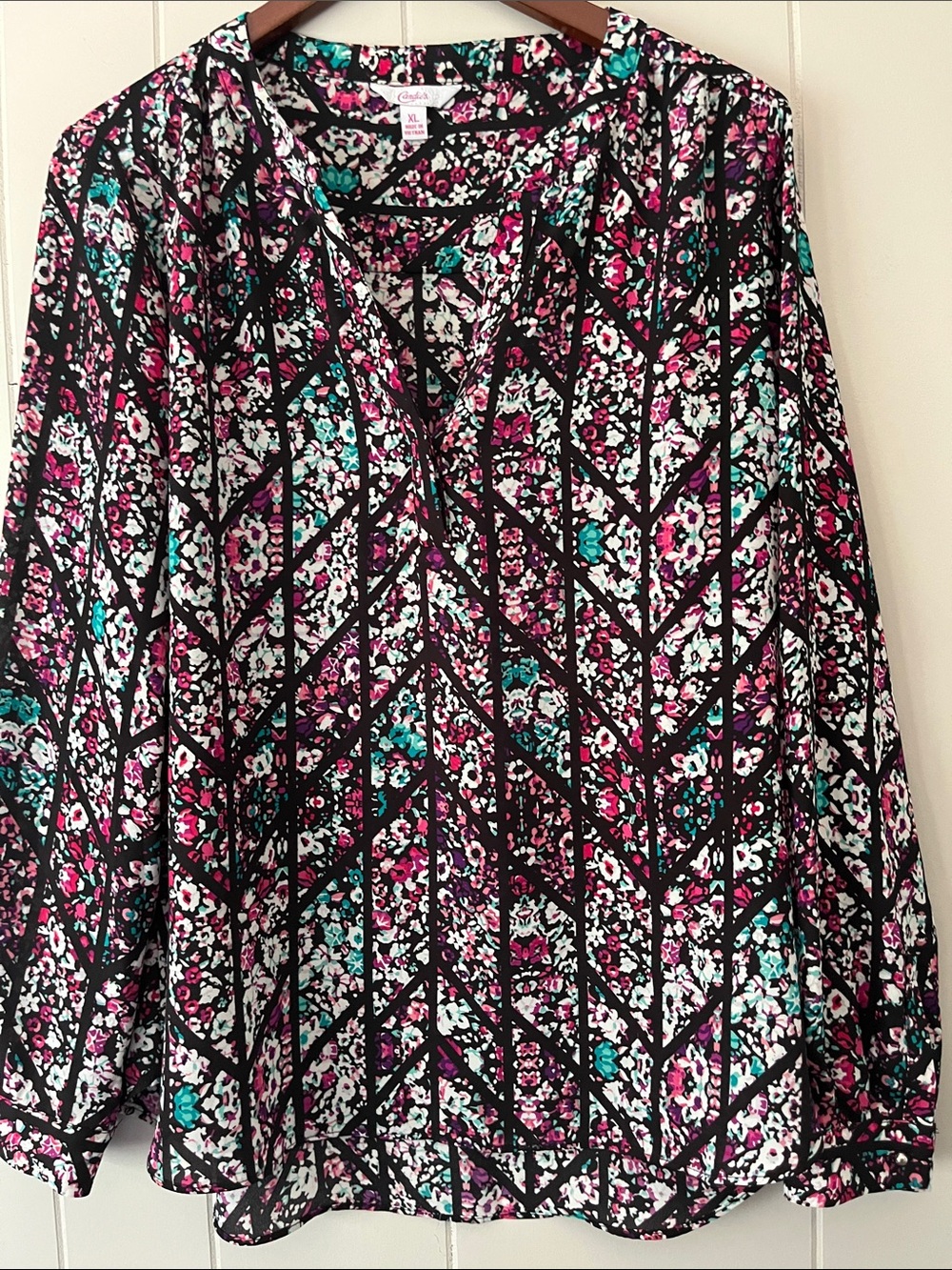 Floral Chevron Print Women's Skirt - Black with Pink & Teal Accents